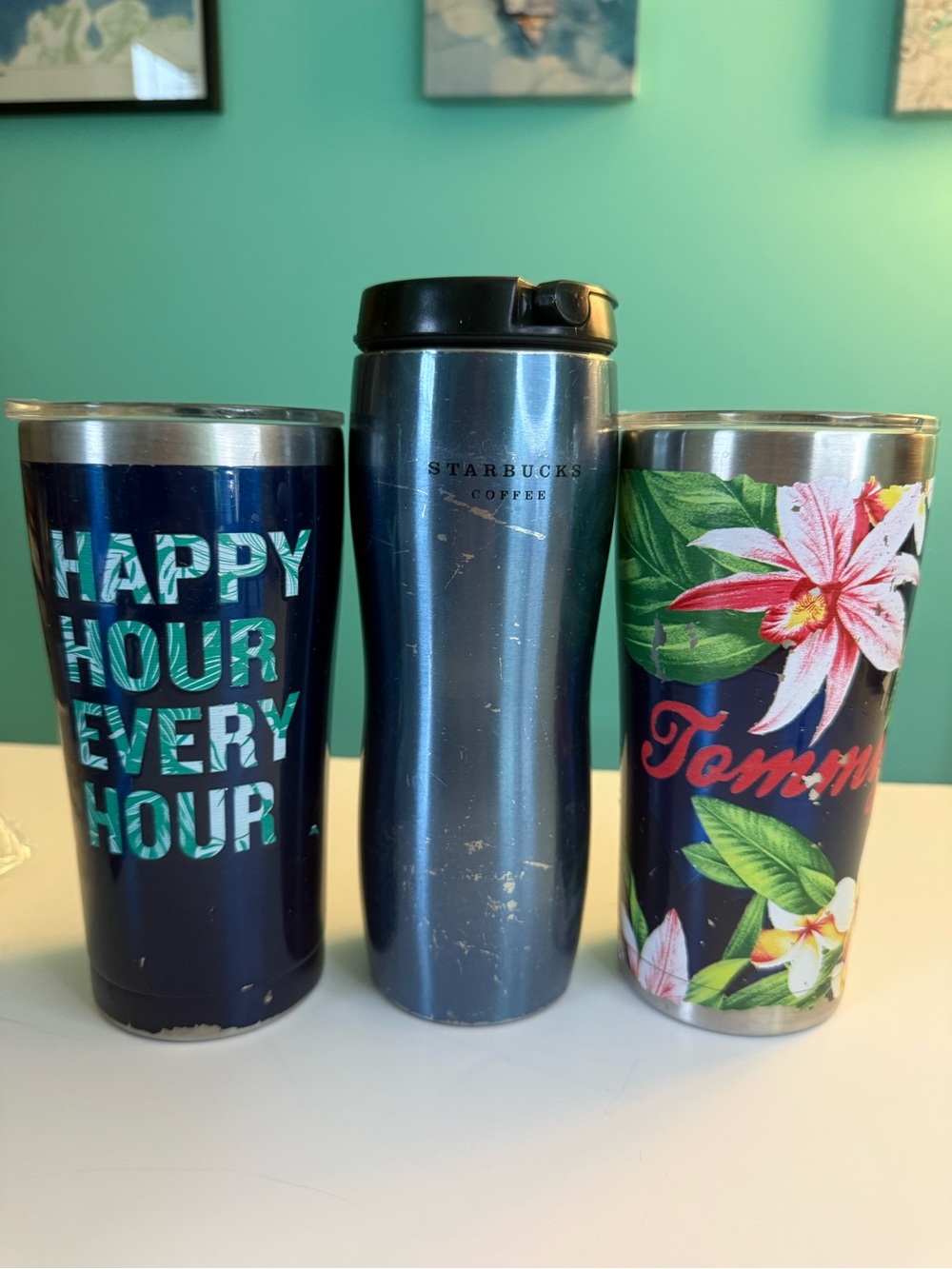 Three Travel Coffee Tumblers